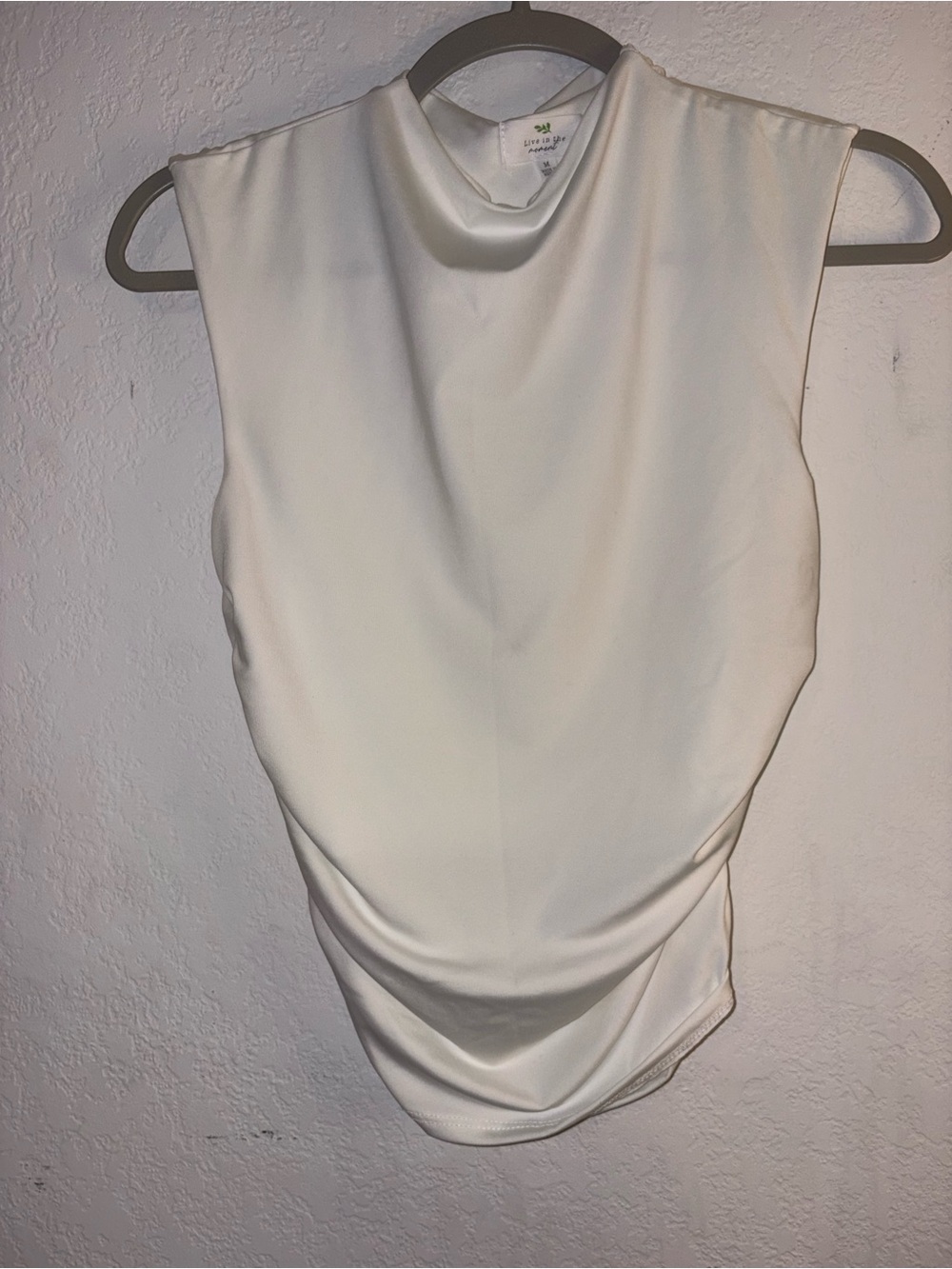 Sleeveless White Mock-Neck Draped Camisole